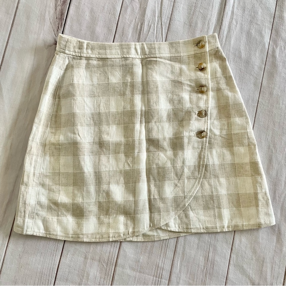 NWT Madewell Linen Skirt Women’s 4 Cream Tulip Wrap Mini Neutral Gingham Preppy - Picture 8 of 13